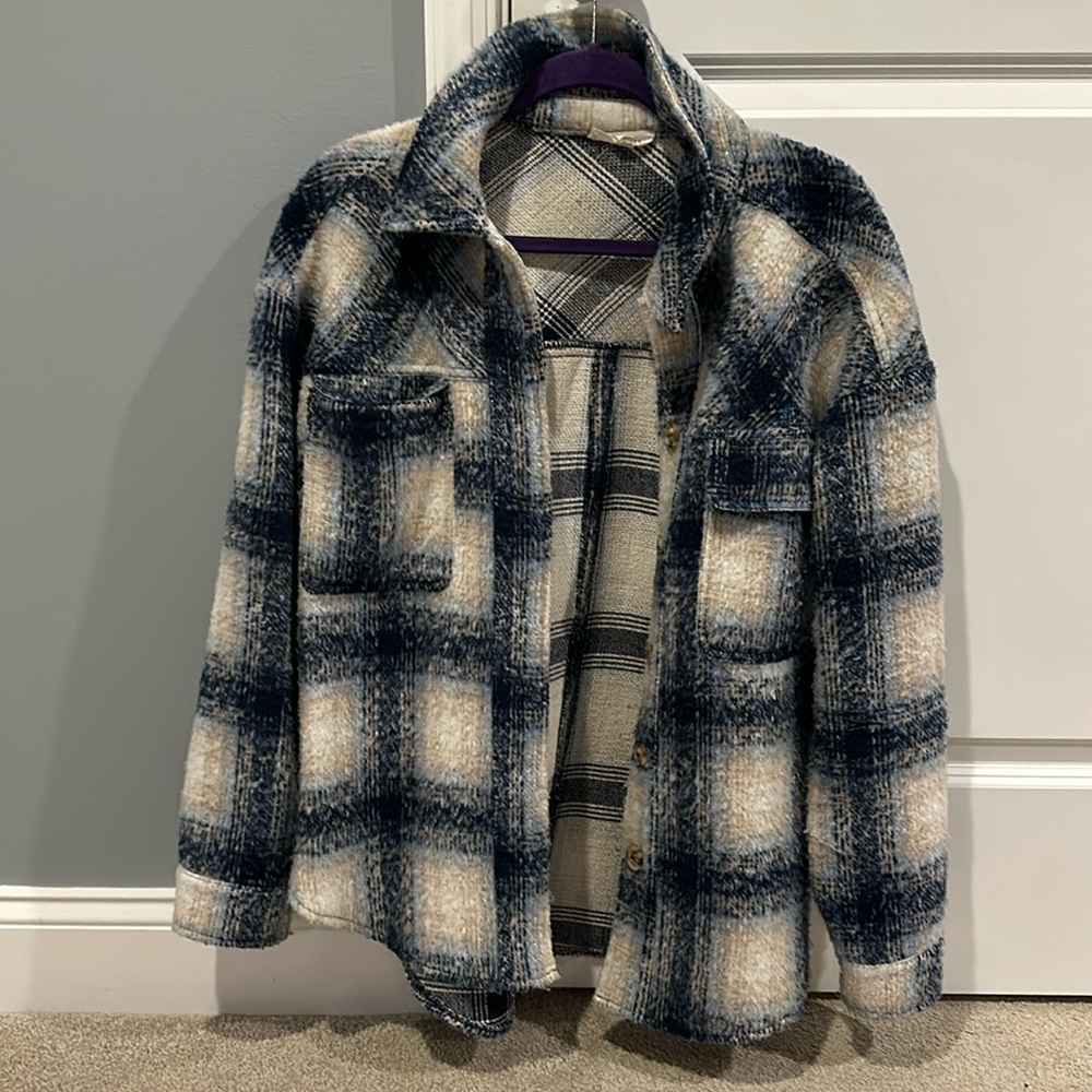 LA Hearts Blue Plaid Shacket